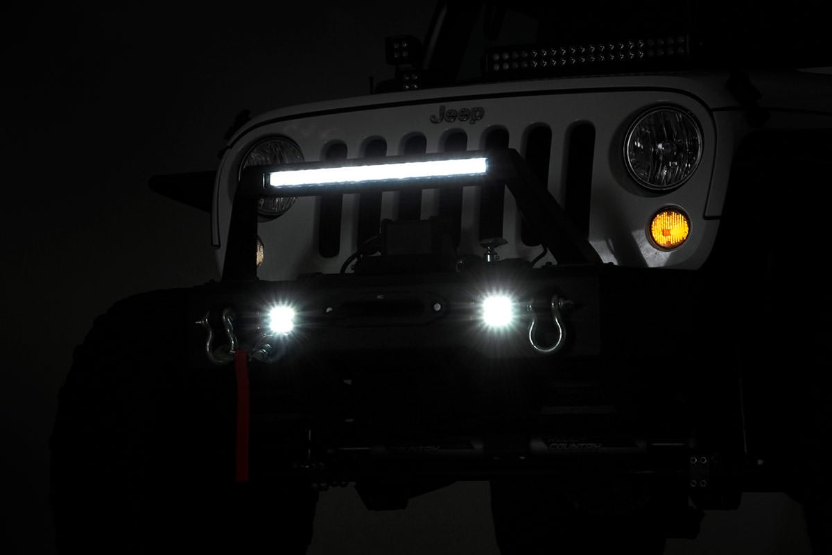 Jeep Wrangler Front Bumper - Rough Country - Stubby LED + Hoop - Black - '07-'10